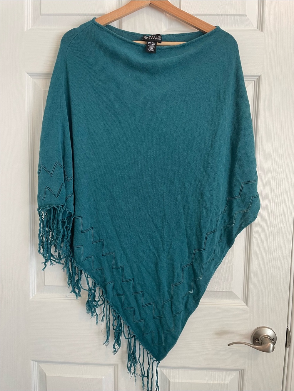 Teal Blue Knit Asymmetrical Southwestern Bohemian Fringe Sweater One Size All
